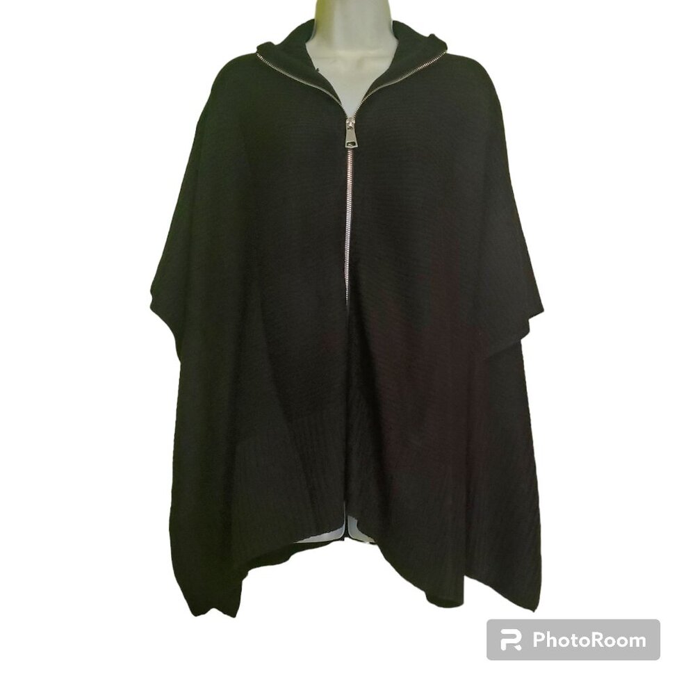 Apt. 9 Black Acrylic Poncho Cape With Zipper Front womens one size new